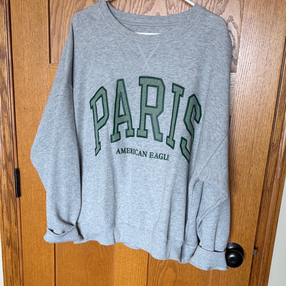 American Eagle Outfitters Gray Sweatshirt with Green Print
